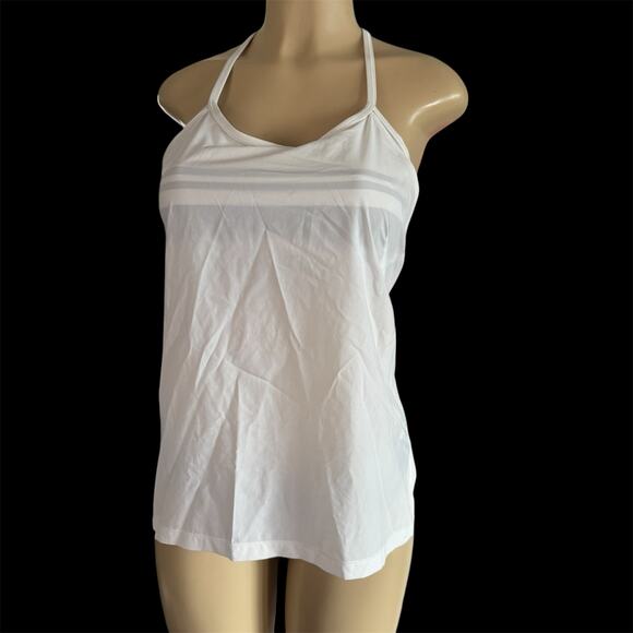Lululemon Amped Tank Size 4 White/ Black Nimbus Stripe Sports Yoga Built In Bra - Picture 6 of 8